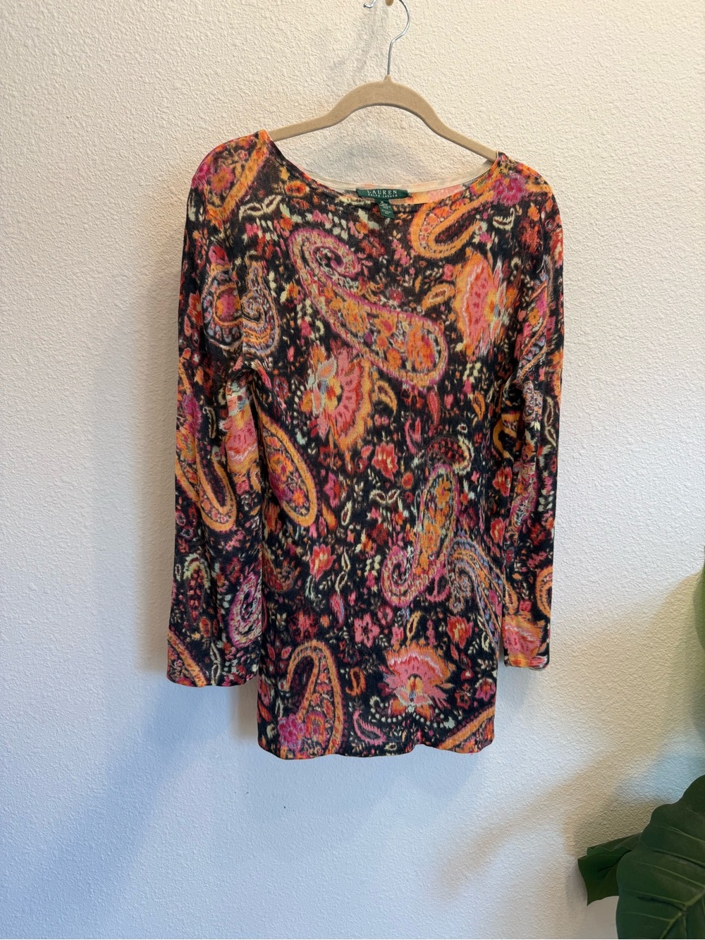 Lauren Ralph Lauren 100% Silk Paisley Knit Top Medium